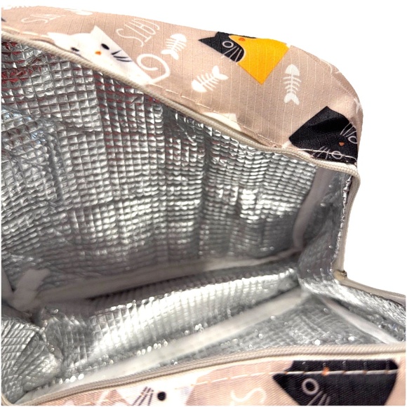 Insulated Kitty Cat Lunch Bag Tropical Container School Work Travel Picnic Light - Picture 12 of 14